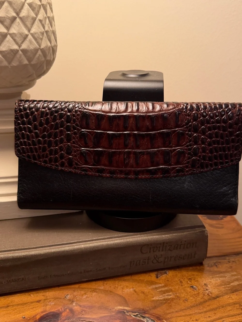 Classic Black & Brown Women’s Leather Wallet Clutch